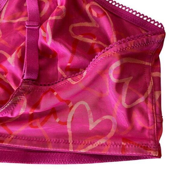 NWT ARIZONA BODY Bralette XXL Pink Graffiti Heart Print Mesh Bra Wireless Light - Picture 6 of 10
